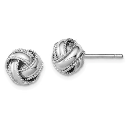 Sterling Silver Rhodium-Plated Rope Edged Knot Post Earrings