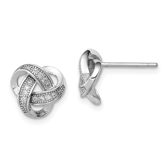 Sterling Silver Rhodium-Plated Cz Micropav Love Knot Post Earrings