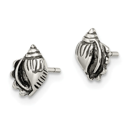 Sterling Silver Polished And Antiqued Sea Shell Post Earrings