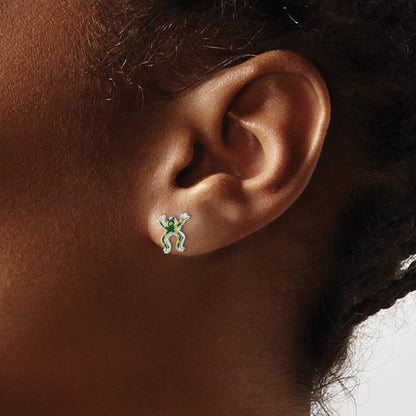 Sterling Silver Polished Enamel Frog Post Earrings