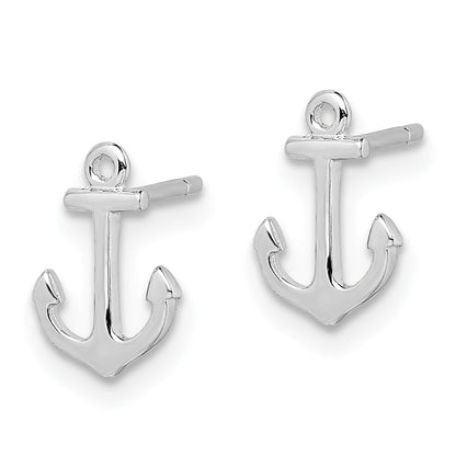 Sterling Silver Rhodium-Plated Polished Anchor Post Earrings