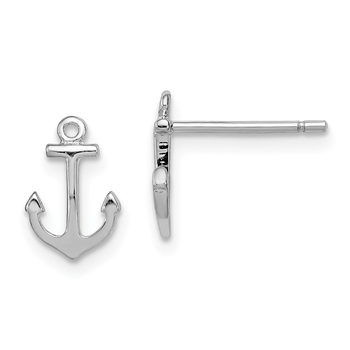 Sterling Silver Rhodium-Plated Polished Anchor Post Earrings