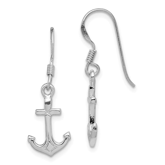 Sterling Silver Rhodium-Plated Anchor Earrings