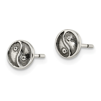 Sterling Silver Polished And Antiqued Yin Yang Sign Post Earrings