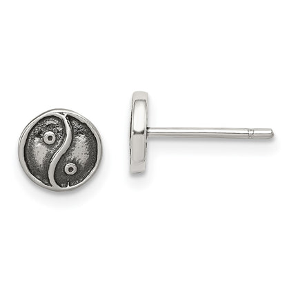 Sterling Silver Polished And Antiqued Yin Yang Sign Post Earrings