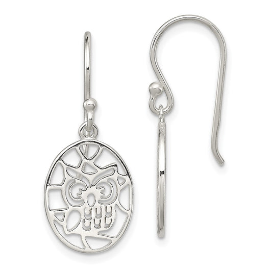 Sterling Silver Cut-Out Owl Shepherd Hook Earrings