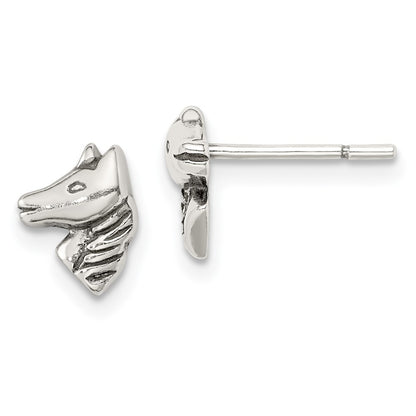 Sterling Silver Polished And Antiqued Horse Post Earrings