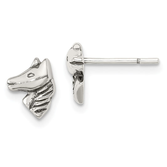 Sterling Silver Polished And Antiqued Horse Post Earrings