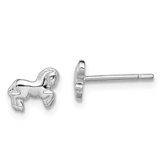Sterling Silver Rhodium-Plated Children'S Horse Post Earrings