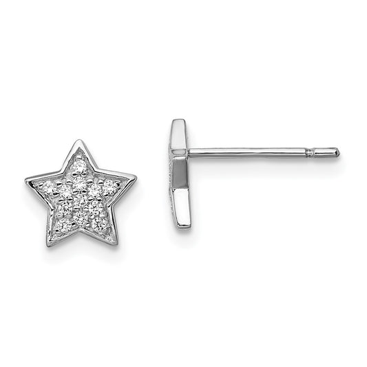 Sterling Silver Rhodium-Plated Cz Star Post Earrings