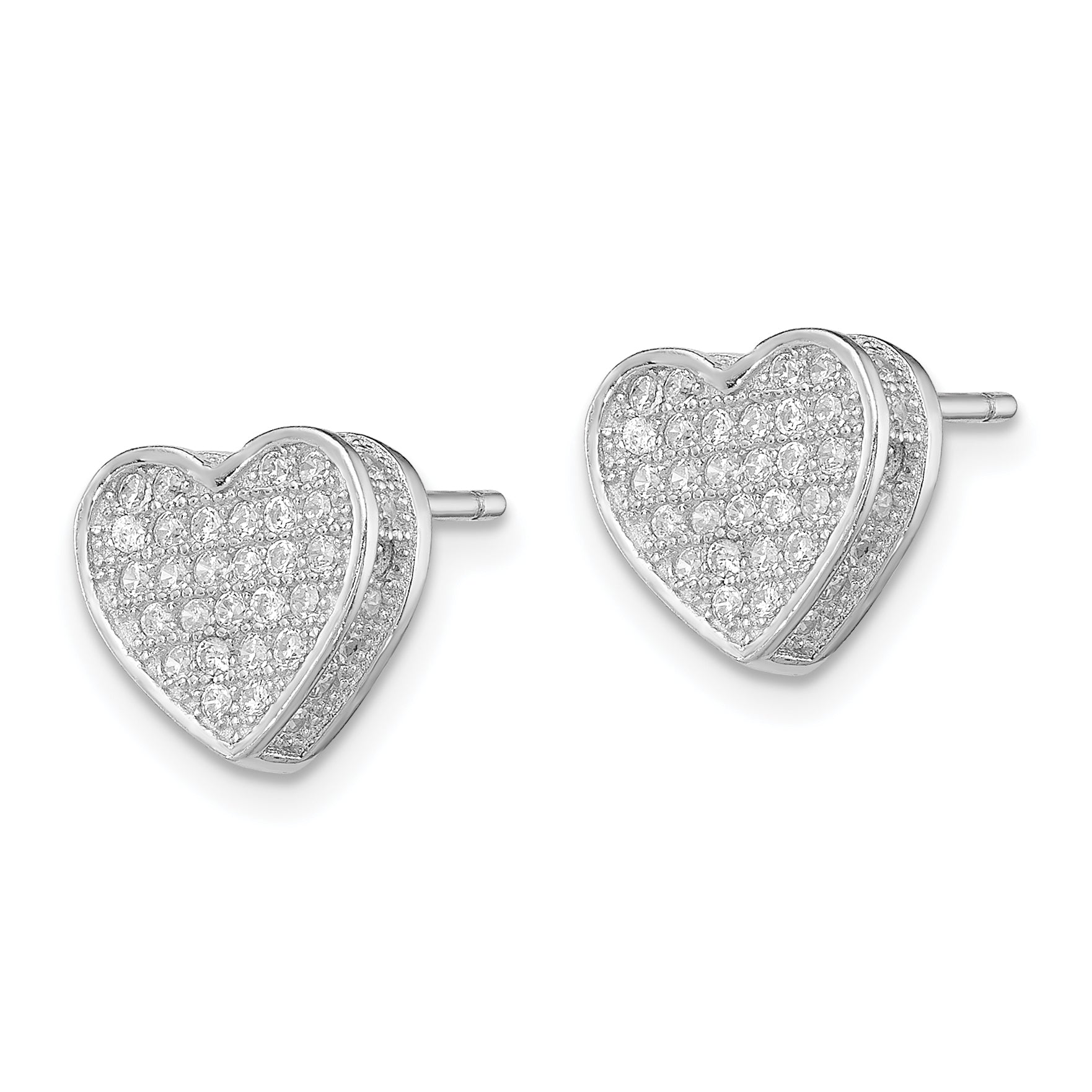 Sterling Silver Rhodium-Plated Cz Micro Pav Heart Post Earrings