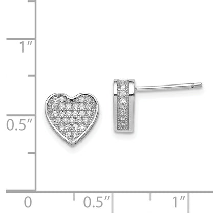 Sterling Silver Rhodium-Plated Cz Micro Pav Heart Post Earrings