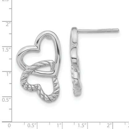 Sterling Silver Polished & Twisted Hearts Post Earrings