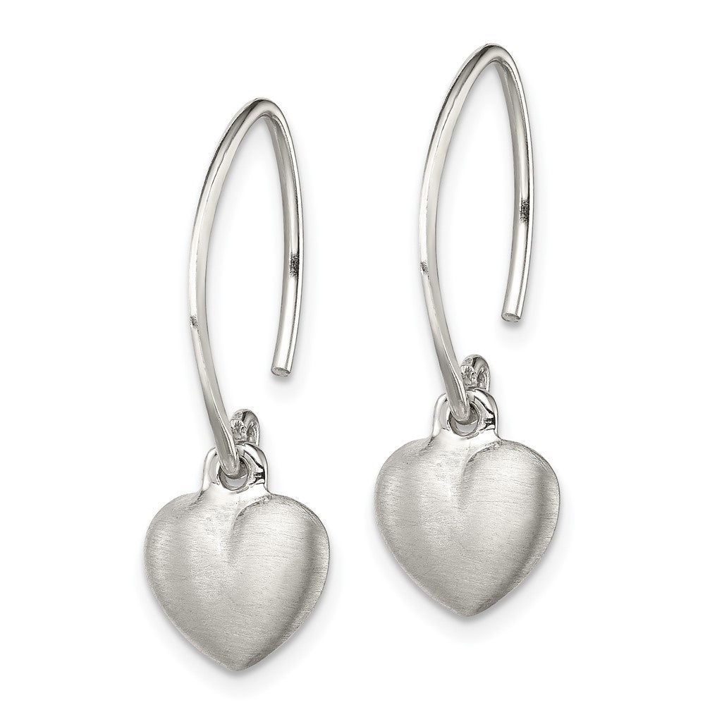 Sterling Silver Rhodium-Plated Satin Heart Dangle Earrings
