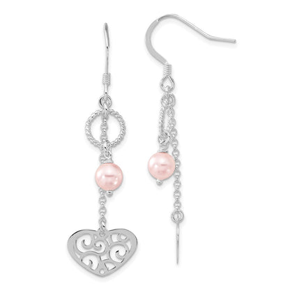 Sterling Silver Fw Cultured Pearl Dangle Heart Earrings