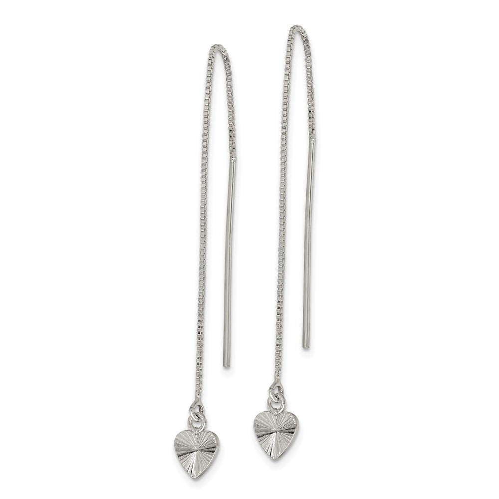 Sterling Silver Polished Diamond-Cut Dangle Heart Post Earrings
