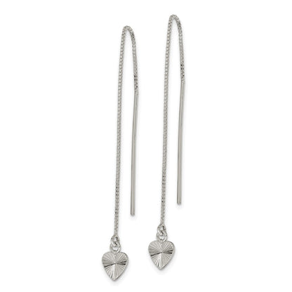 Sterling Silver Polished Diamond-Cut Dangle Heart Post Earrings
