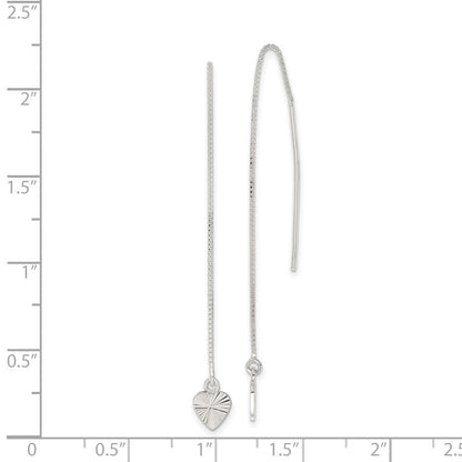 Sterling Silver Polished Diamond-Cut Dangle Heart Post Earrings