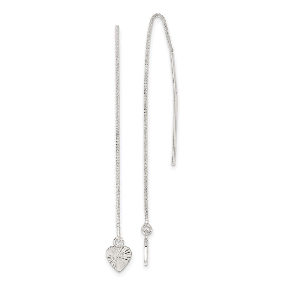 Sterling Silver Polished Diamond-Cut Dangle Heart Post Earrings