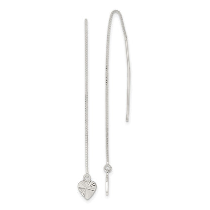 Sterling Silver Polished Diamond-Cut Dangle Heart Post Earrings