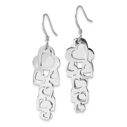 Sterling Silver Polished Hearts Cut-Out Heart Dangle Shepherd Hook Earrings