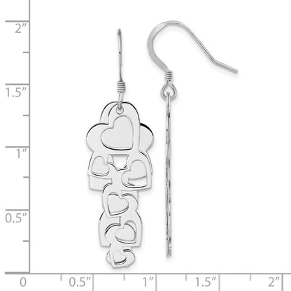 Sterling Silver Polished Hearts Cut-Out Heart Dangle Shepherd Hook Earrings