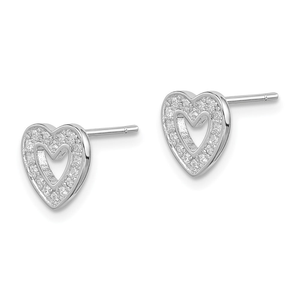 Sterling Silver Rhodium-Plated Cz Heart Post Earrings