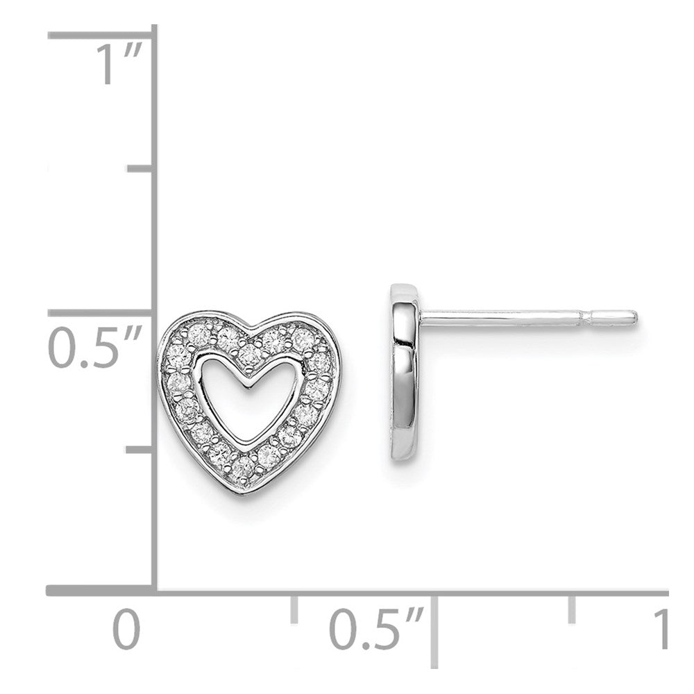 Sterling Silver Rhodium-Plated Cz Heart Post Earrings