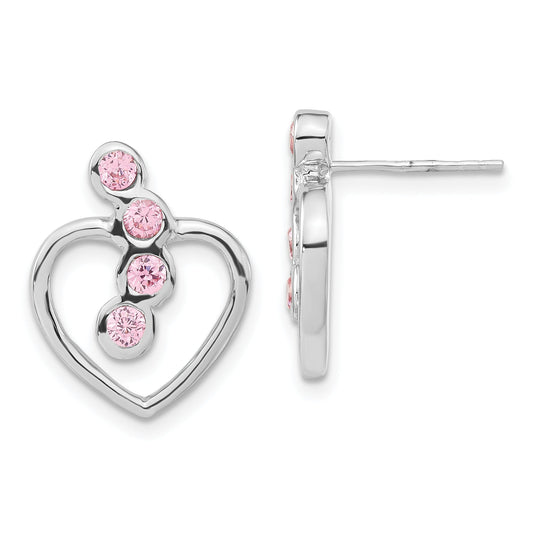 Sterling Silver Polished Pink Cz Heart Post Earrings