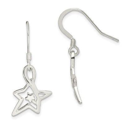 Sterling Silver Polished Diamond-Cut Star Dangle Earrings