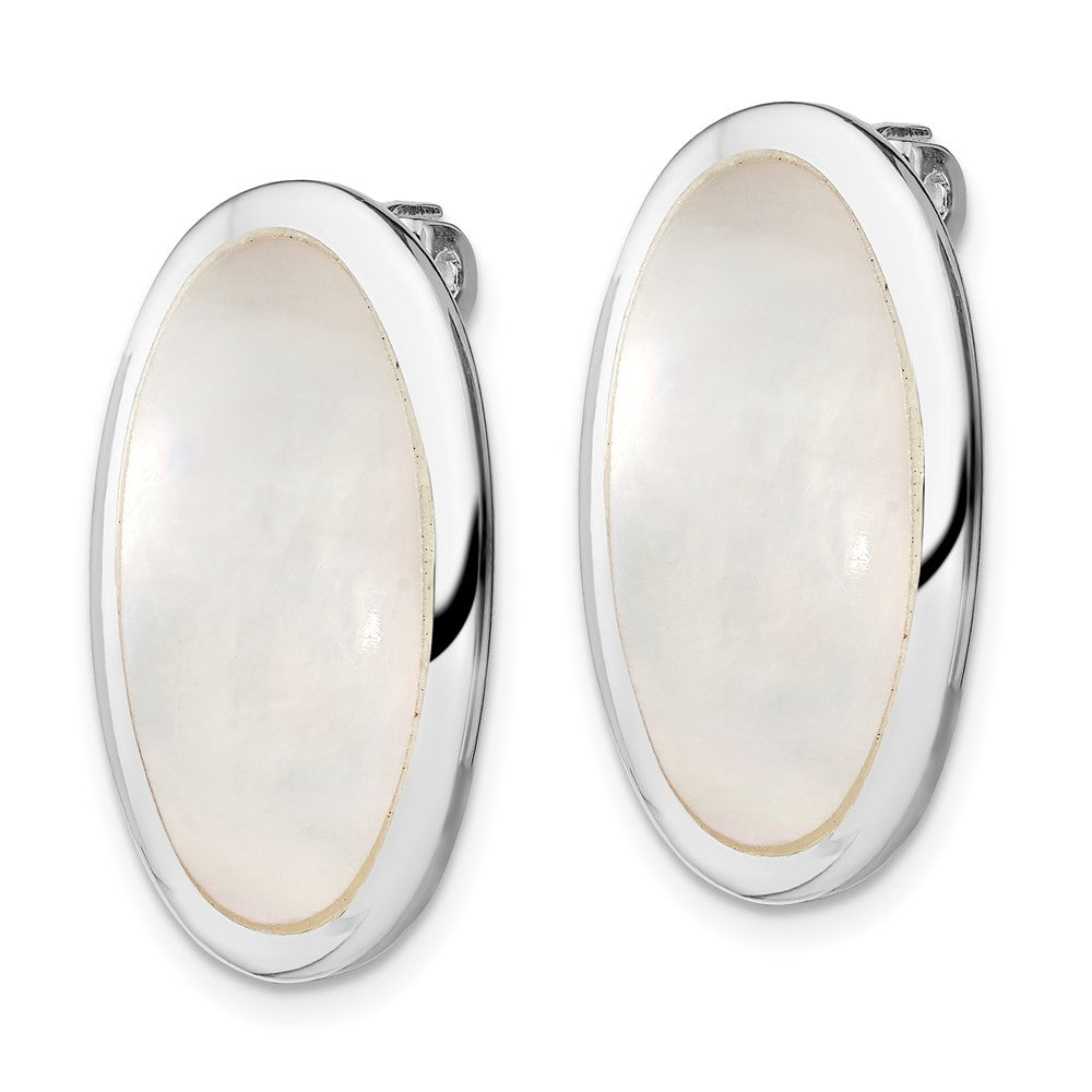 Sterling Silver Rhodium-Plated Polished Mother Of Pearl Oval Non Pierced Earrings