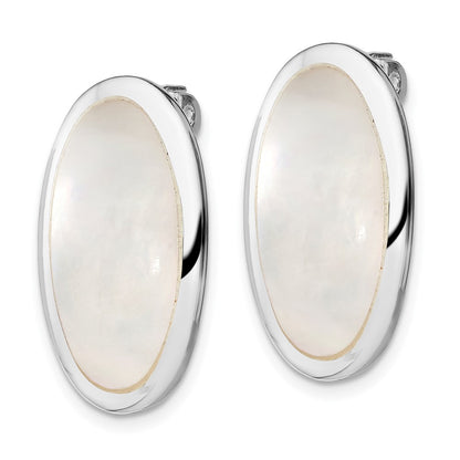 Sterling Silver Rhodium-Plated Polished Mother Of Pearl Oval Non Pierced Earrings