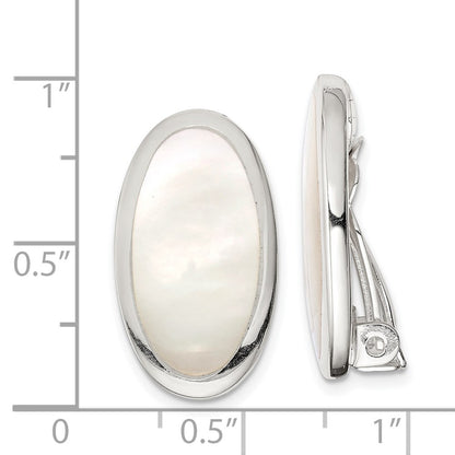Sterling Silver Rhodium-Plated Polished Mother Of Pearl Oval Non Pierced Earrings