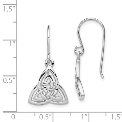 Sterling Silver Rhodium-Plated Polished Celtic Knot Dangle Earrings
