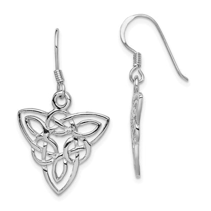 Sterling Silver Rhodium-Plated Polished Celtic Knot Dangle Earrings