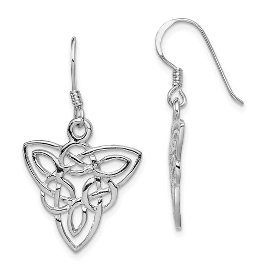 Sterling Silver Rhodium-Plated Polished Celtic Knot Dangle Earrings