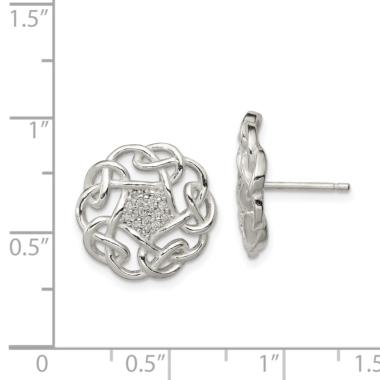 Sterling Silver Polished Cz Fancy Post Earrings