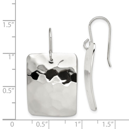 Sterling Silver Polished & Hammered Rectangle Dangle Earrings
