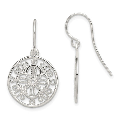 Sterling Silver Polished & Textured Filigree Circle Dangle Earrings