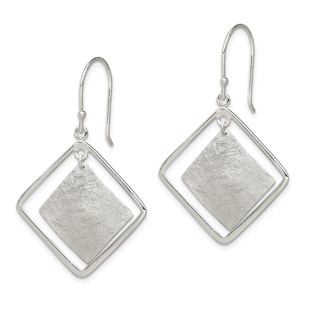Sterling Silver Polished & Textured Double Square Dangle Earrings