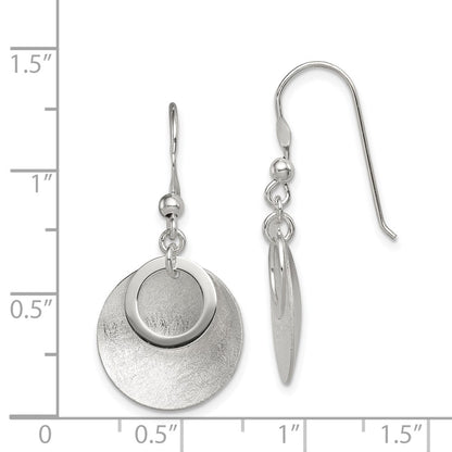 Sterling Silver Polished & Brushed Double Circle Dangle Earrings