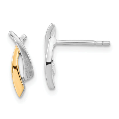 Ss/Gold Plated Sterling Silver Gold-Plated Polished & Satin Criss Cross Post Earrings