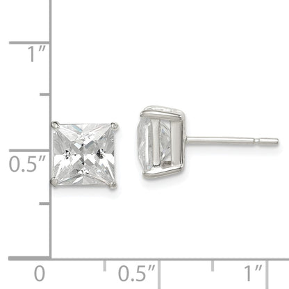 Sterling Silver Polished 7mm Princess Cz Stud Earrings