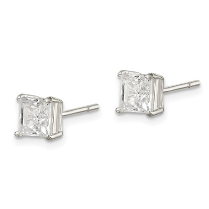 Sterling Silver Polished 5mm Princess Cz Stud Earrings