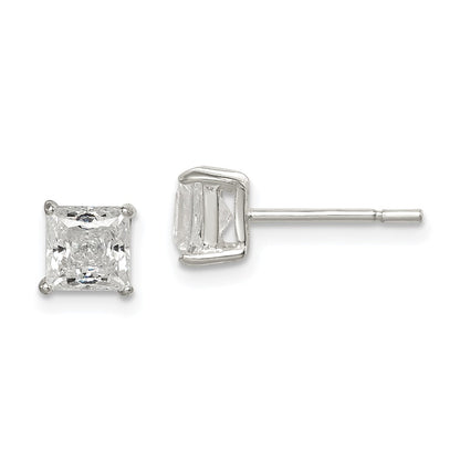 Sterling Silver Polished 5mm Princess Cz Stud Earrings