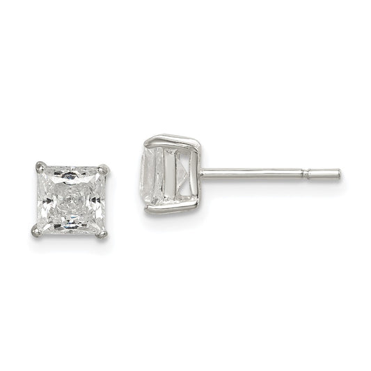 Sterling Silver Polished 5mm Princess Cz Stud Earrings