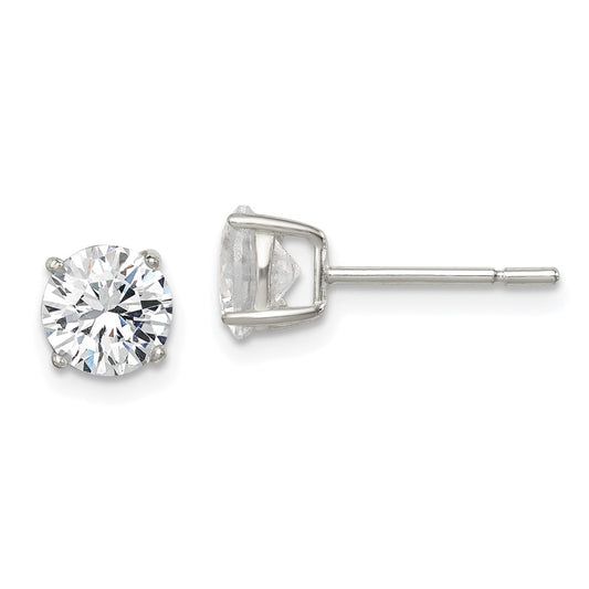 Sterling Silver Polished 6mm Round Cz Stud Earrings