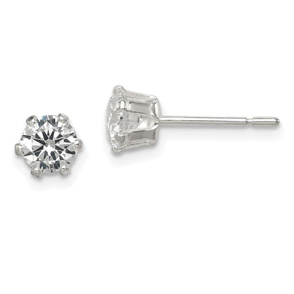 Sterling Silver Polished 5mm Round Cz Stud Earrings