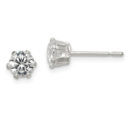 Sterling Silver Polished 5mm Round Cz Stud Earrings