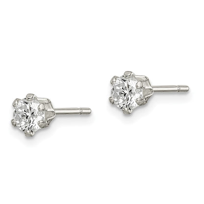 Sterling Silver Polished 4mm Round Cz Stud Earrings